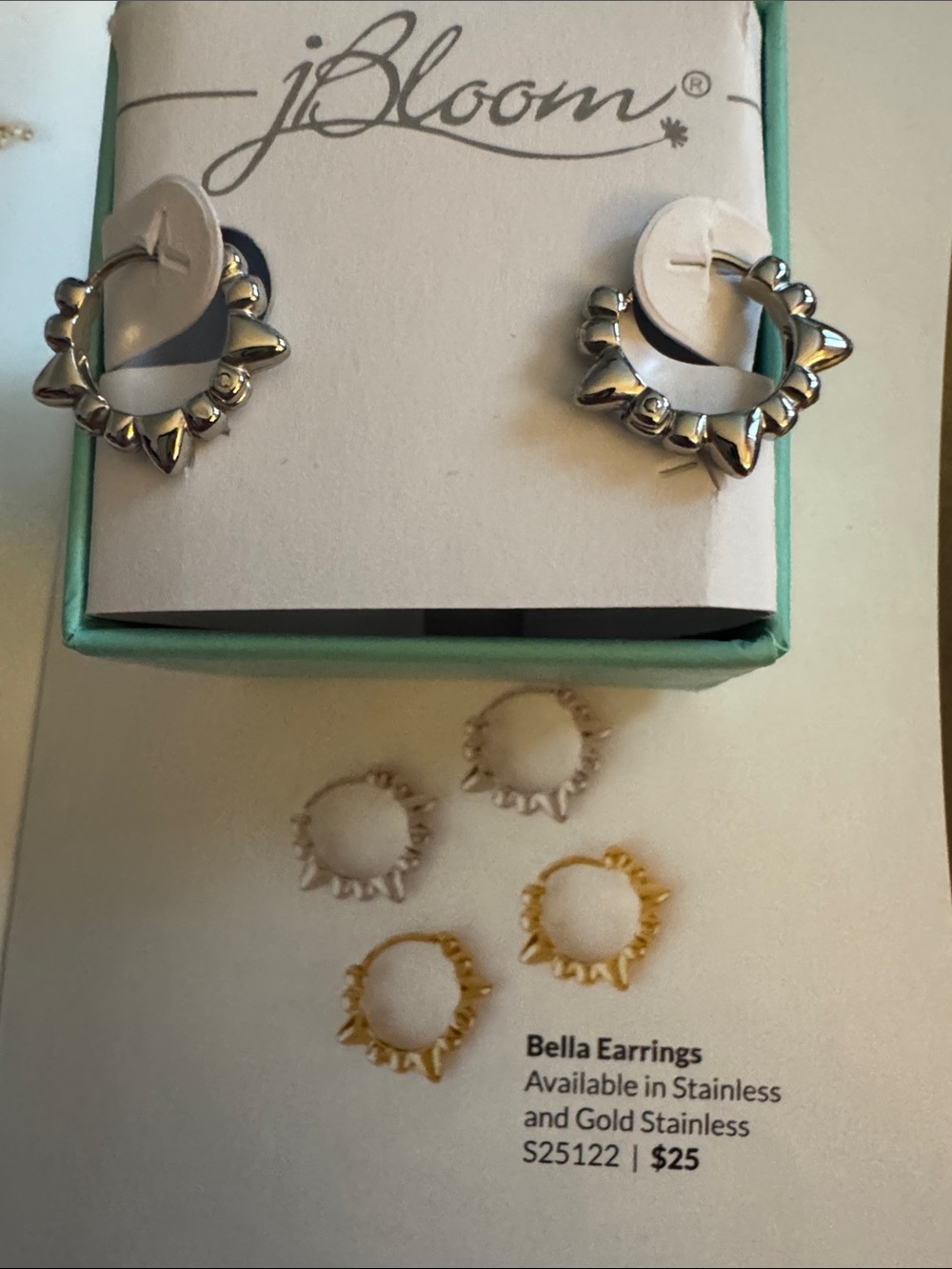bloom Bella Stainless Silver Spike Hoop Earrings women’s fashion jewelry